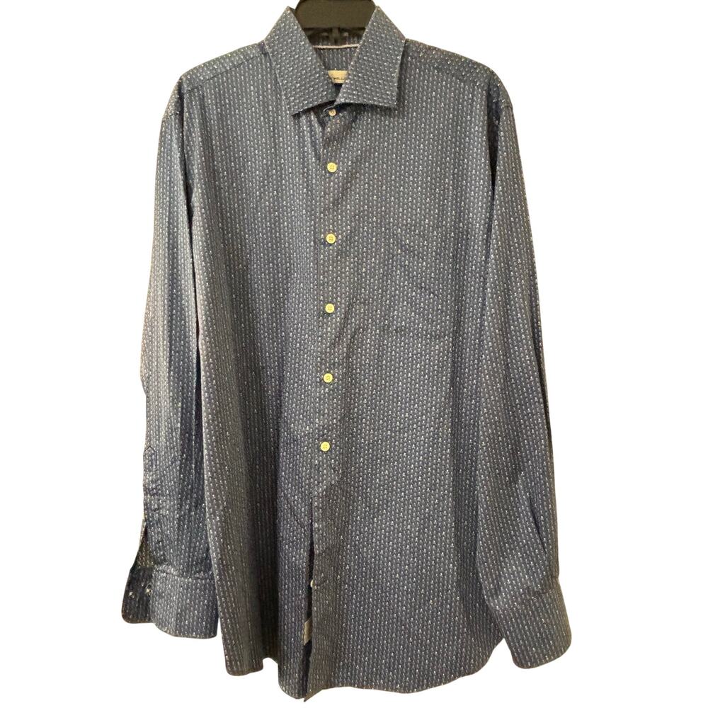 Peter Millar Mens Blue Skull Crossbones Long Sleeve Button Down Shirt Large